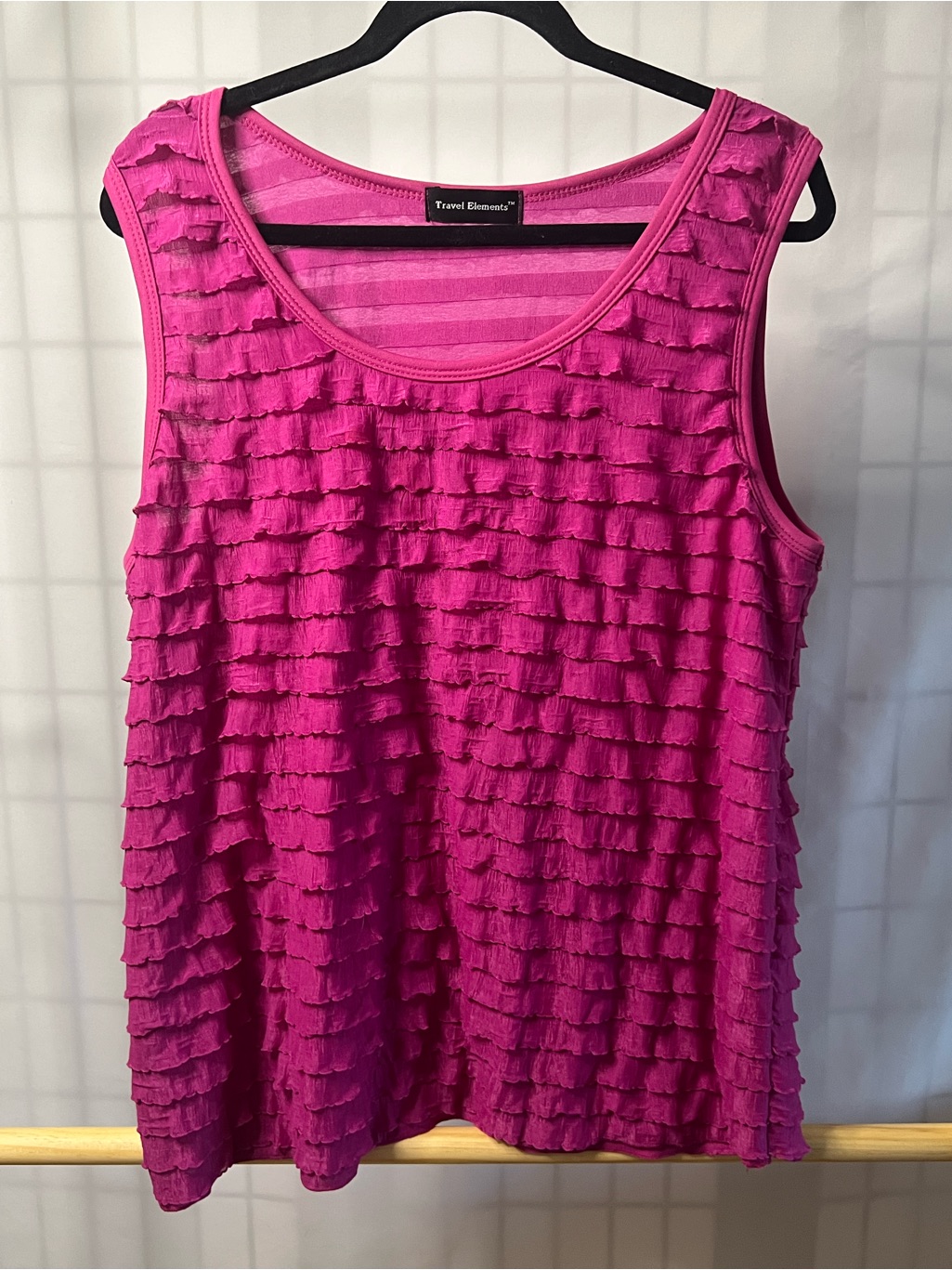 Travel Elements Pink Ruffle Tank Xl Boho Coastal Resort Textured Top